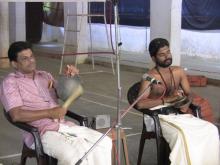 Kalamandalam Jayaprakash and Sadanam Jyothish Babu photo taken during mudrapedia shooting